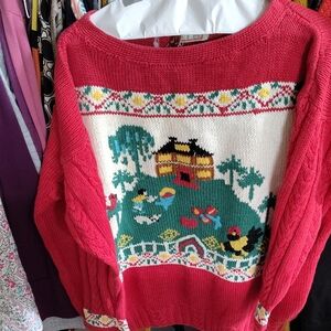 Charming Red Sweater with Scenic Design